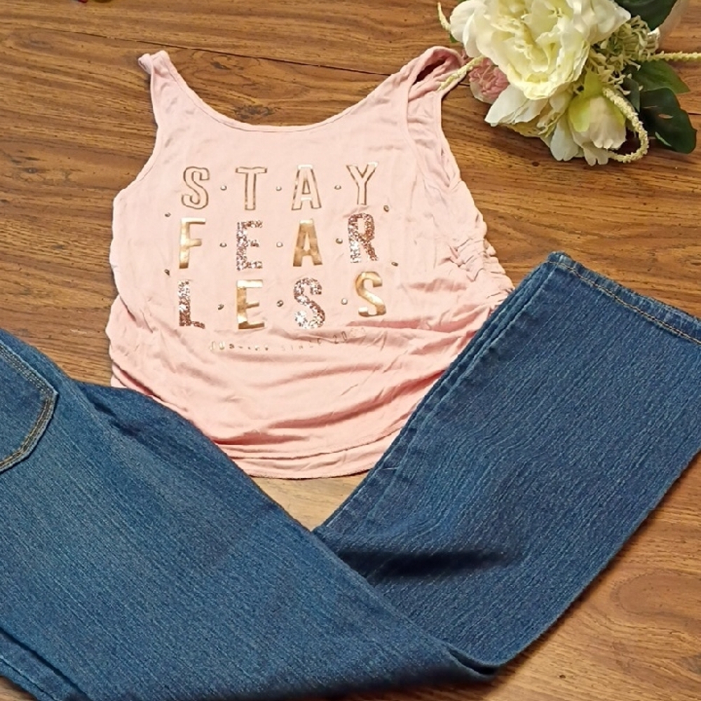 🩷 Girls Size 12 Bundle Old Navy Jeans & Fearless Tank
